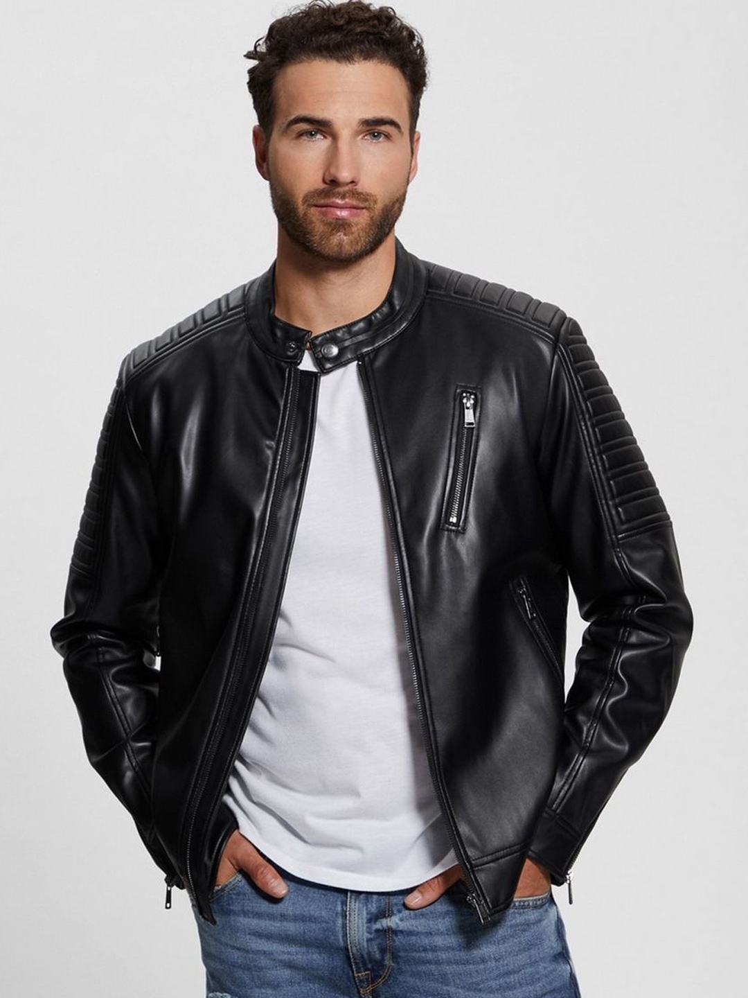 

GUESS Men Biker Jacket, Black