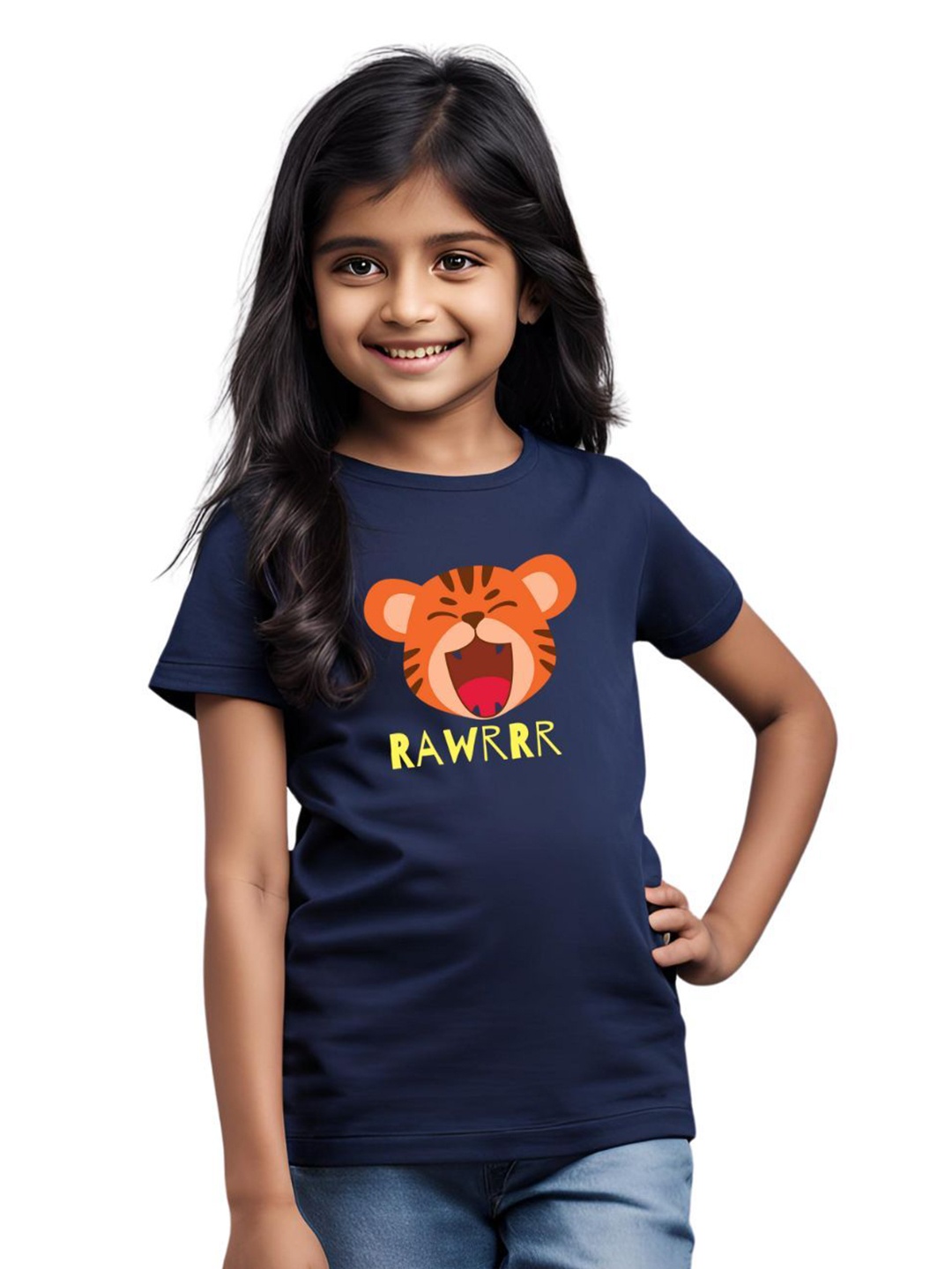 

BAESD Girls Printed Applique T-shirt, Navy blue