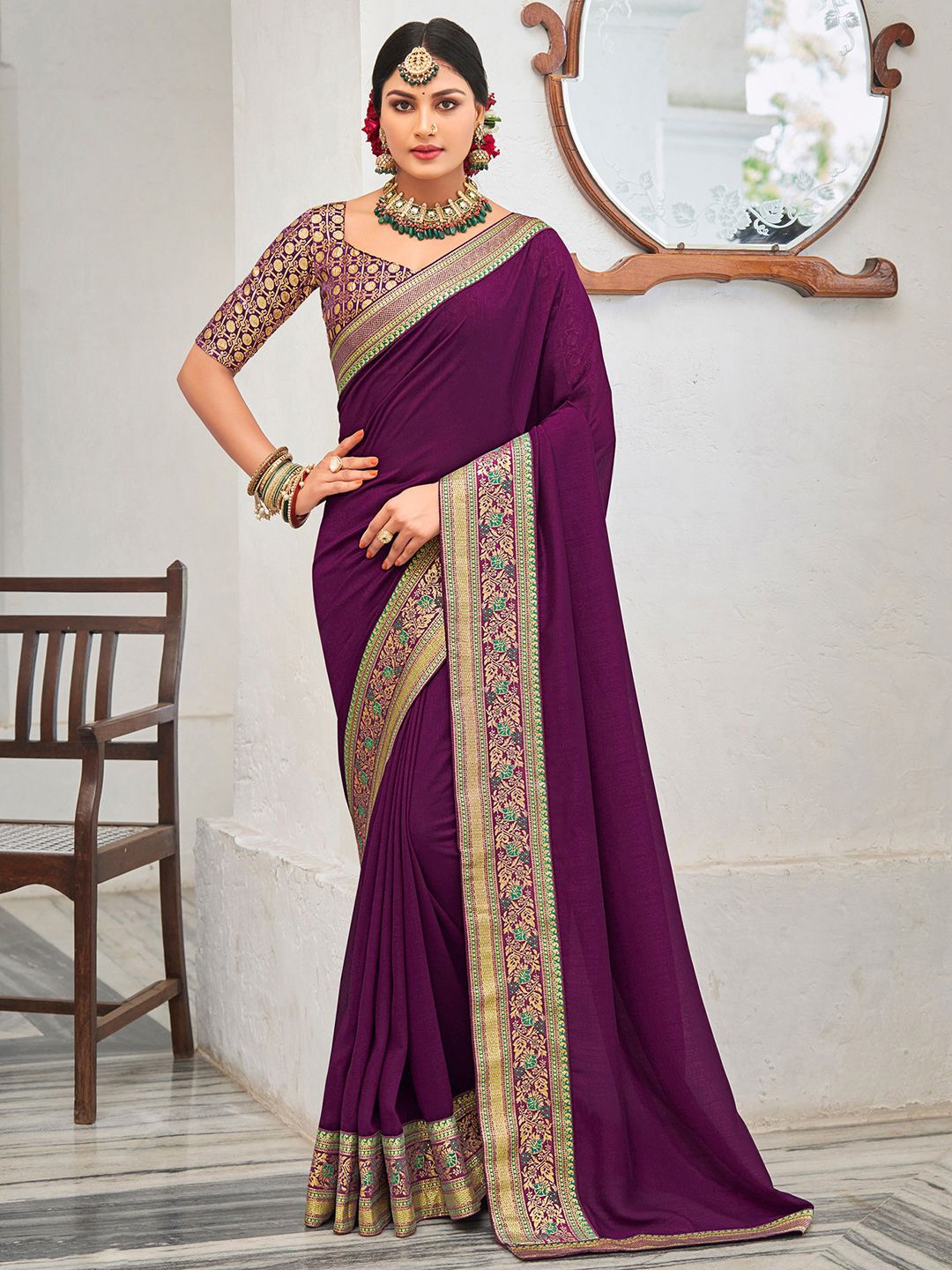

Mitera Zari Silk Blend Saree, Purple