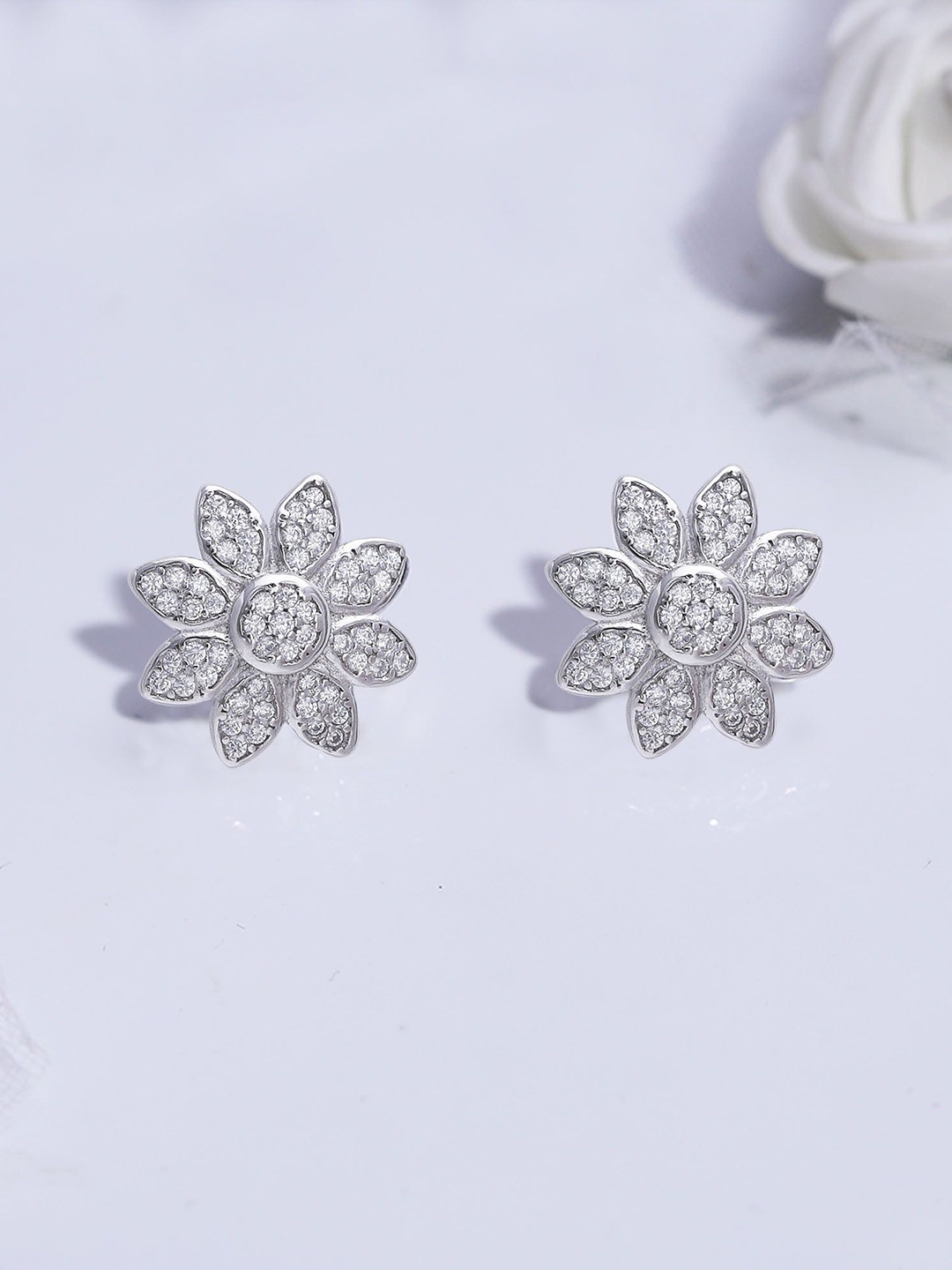 

GIVA 925 Sterling Silver Rhodium-Plated Zircon Stone Studded Blooming Flower Studs
