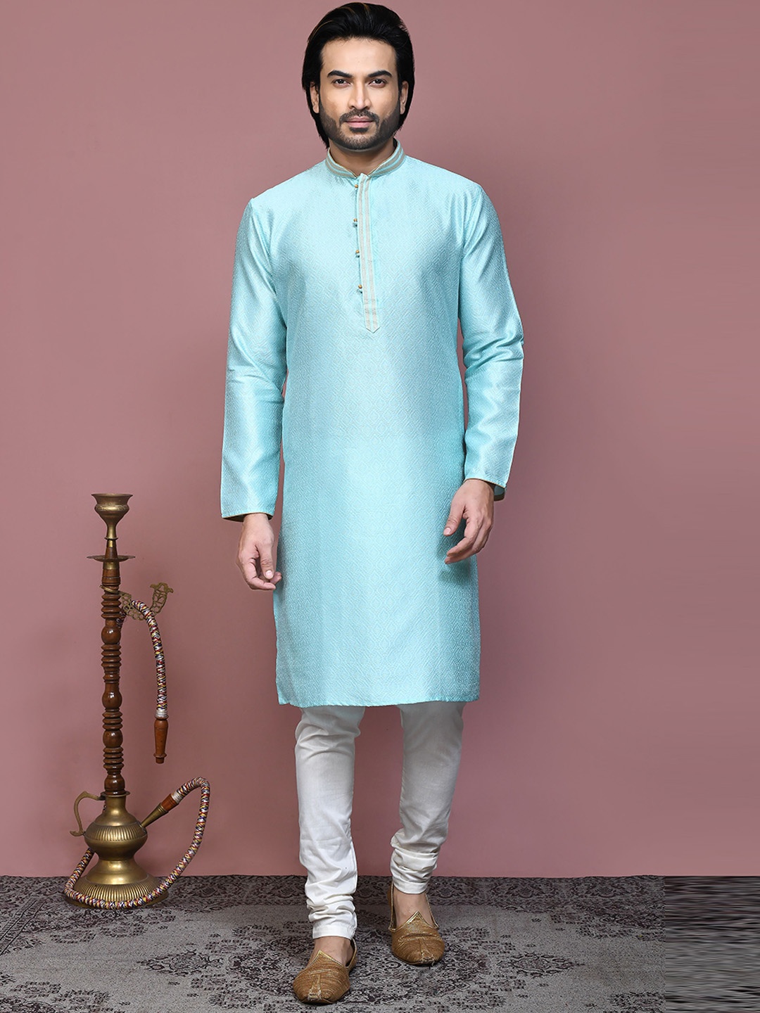 

RANAK Men Ethnic Motifs Embroidered Regular Kurta with Pyjamas, Green