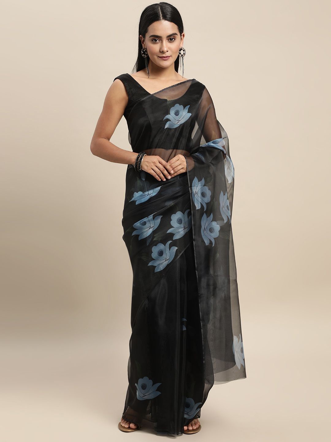 

DIVASTRI Floral Organza Saree, Navy blue
