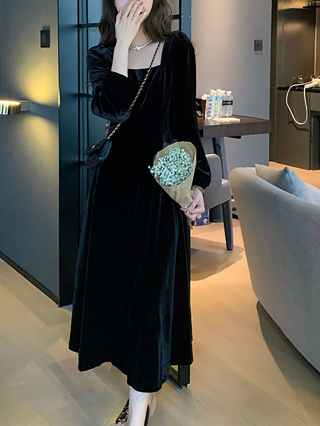 

DressBerry Bell Sleeve Maxi Dress, Black