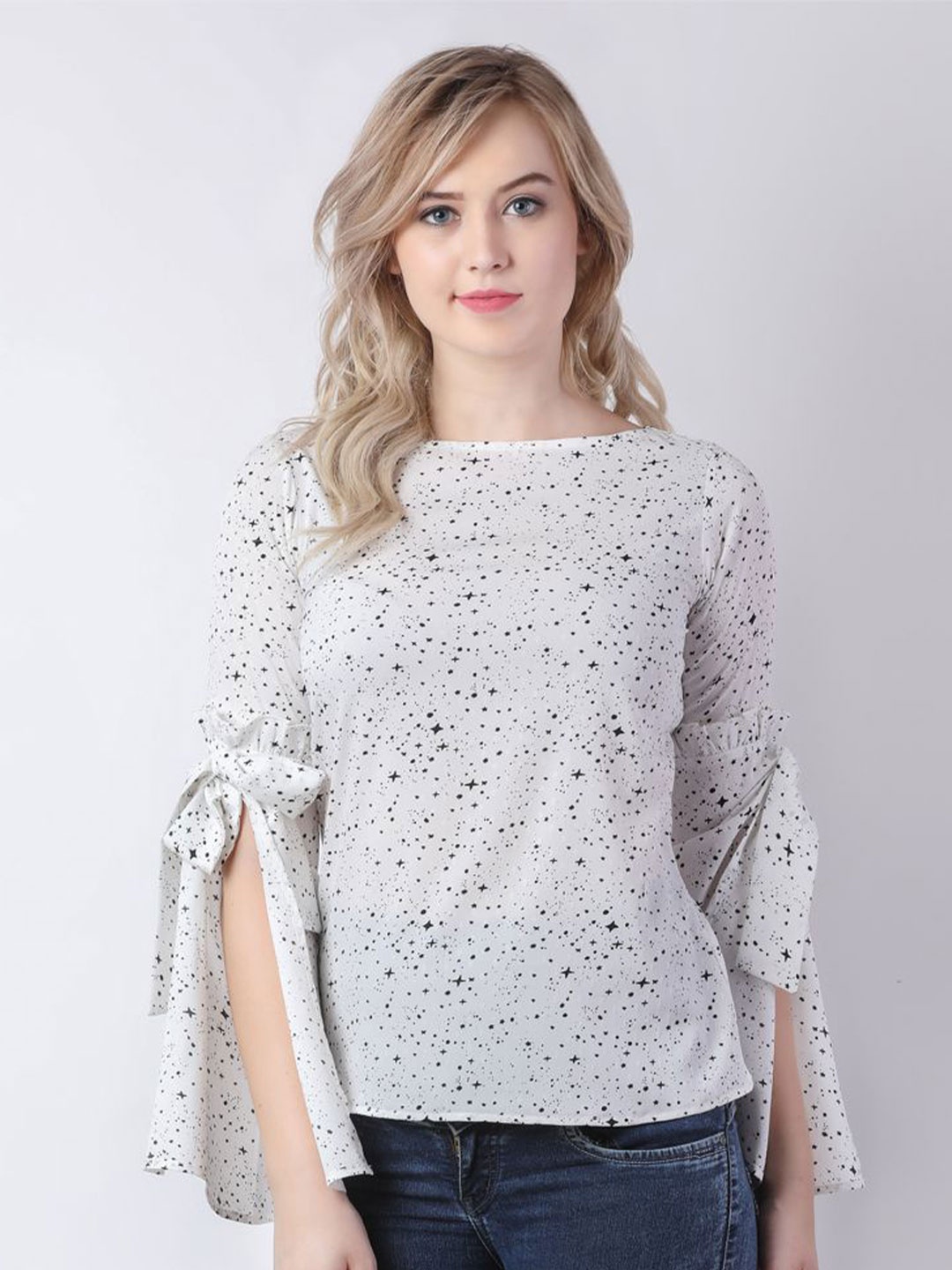 

DELIS Print Bell Sleeve Georgette Top, White