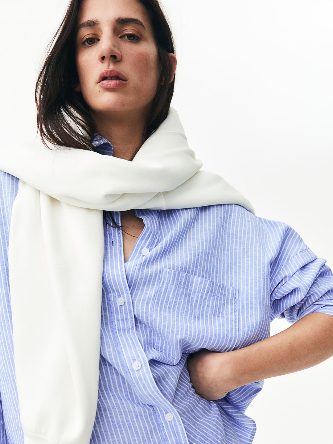 

H&M Oversized Linen-Blend Shirt, Blue