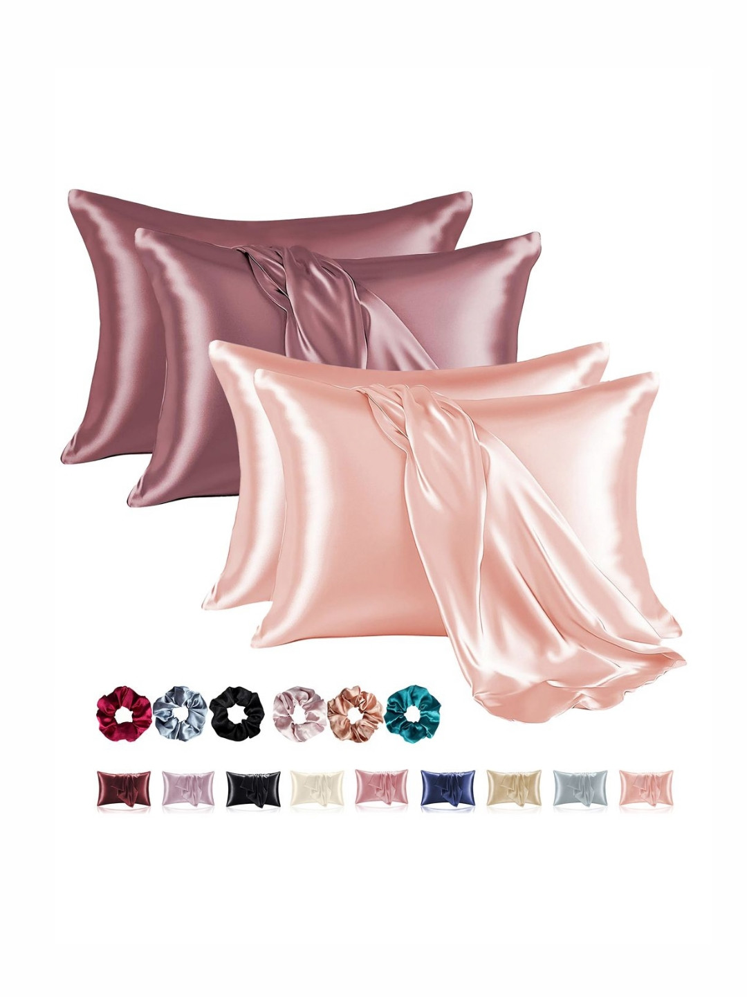 

Aura Pink & Peach-Coloured 4 Pieces Solid Pure Silk Rectangle Pillow Covers