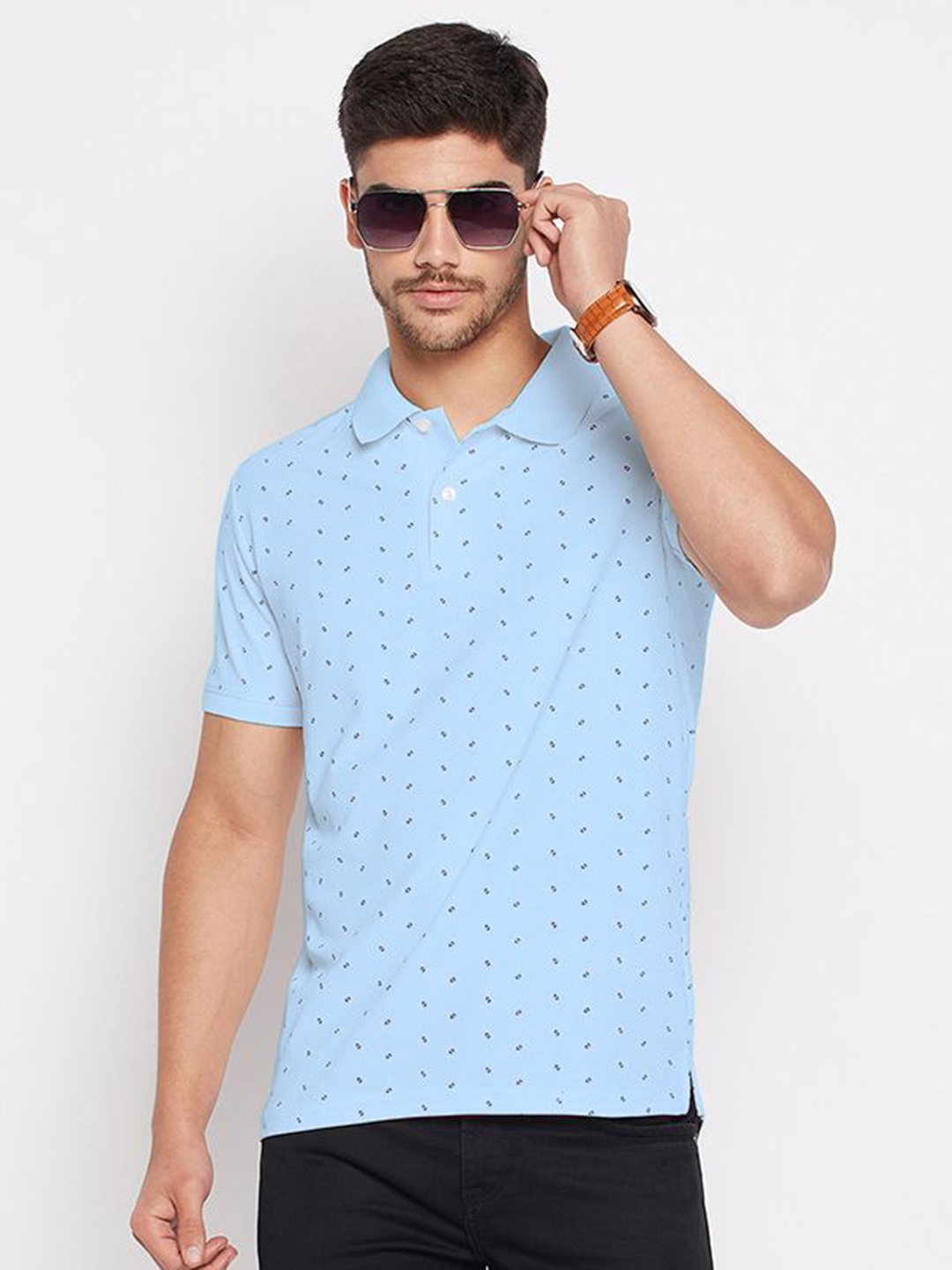 

XYRIS Men Printed Polo Collar T-shirt, Blue