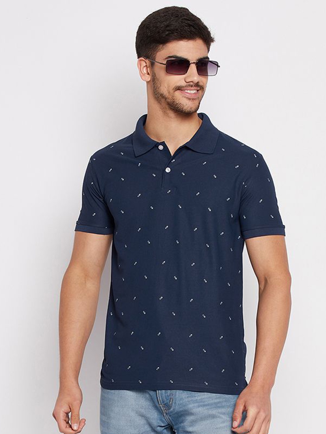 

XYRIS Men Printed Polo Collar T-shirt, Navy blue