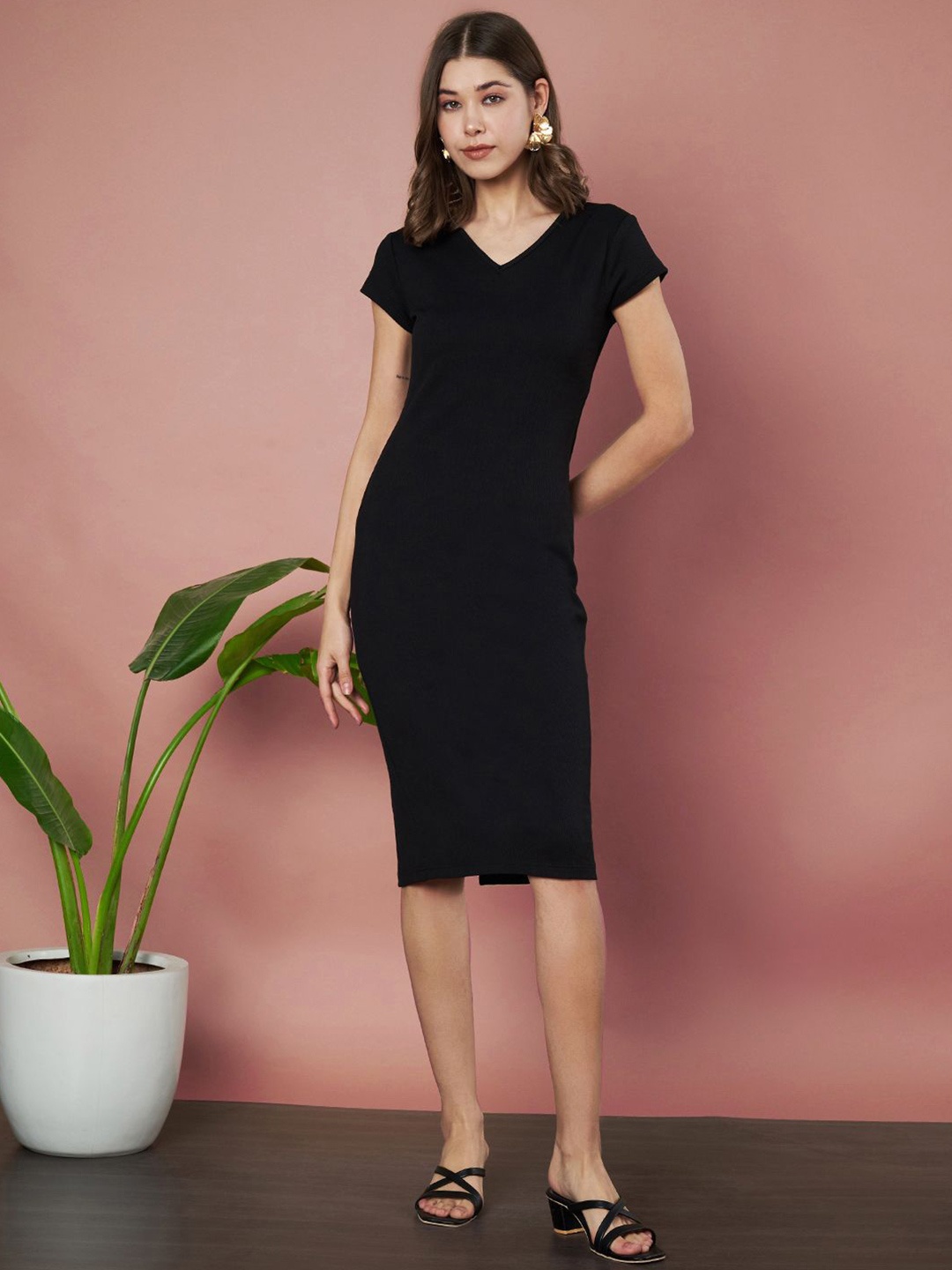 

SZN Velvet Bodycon Midi Dress, Black