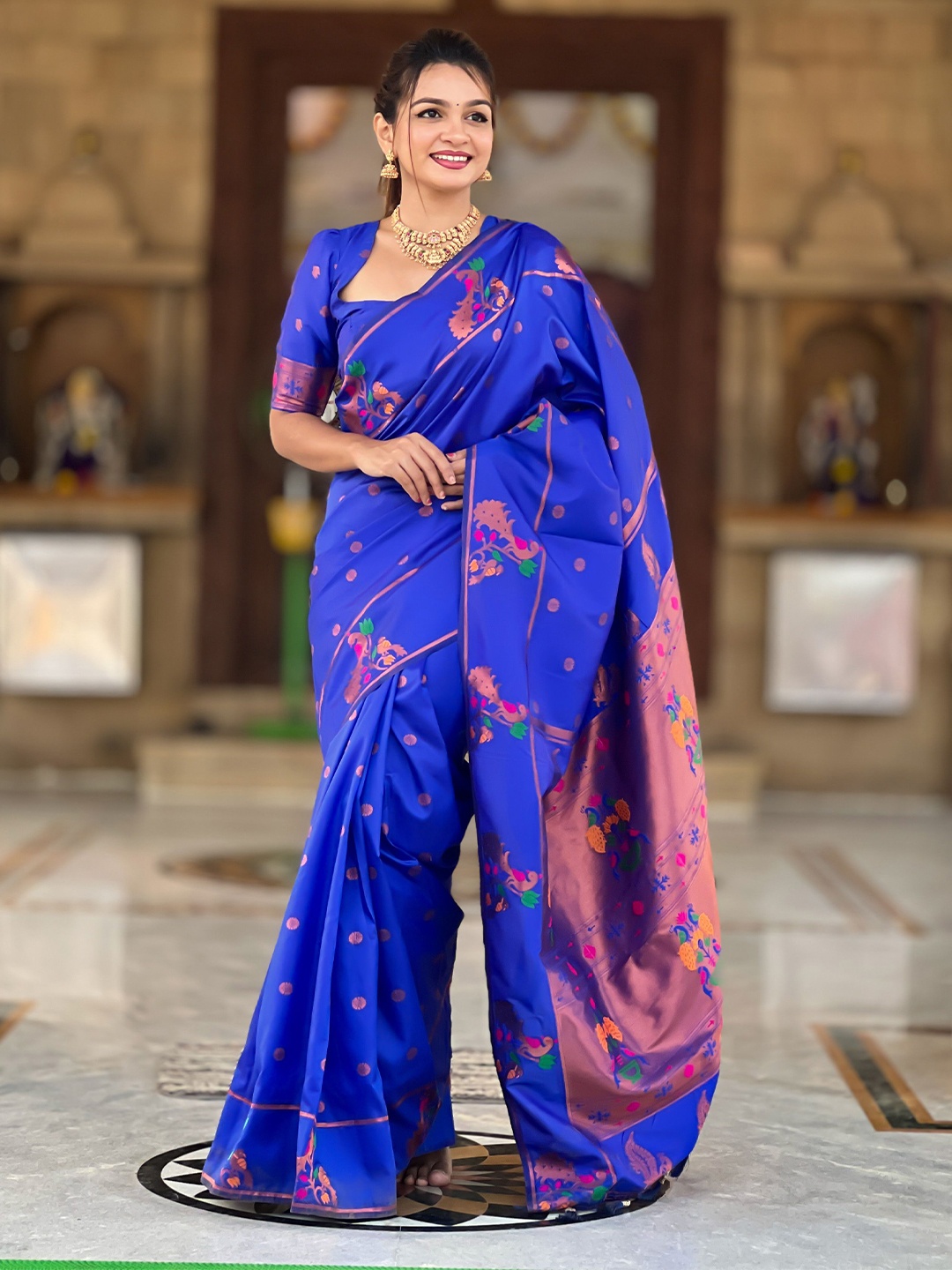 

Divyadham Textiles Woven Design Zari Pure Silk Paithani Saree, Blue