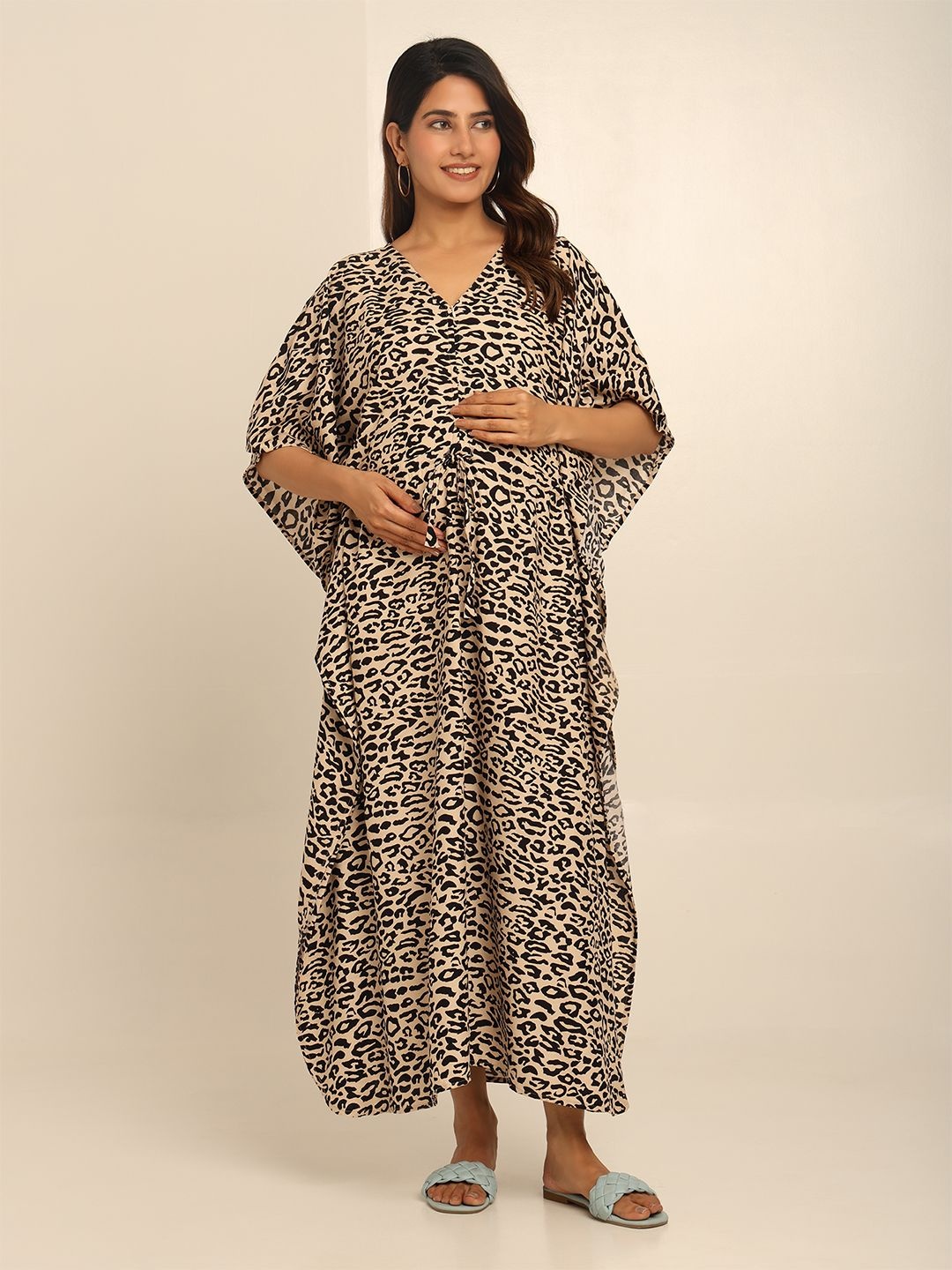 

CRAFTBAZAR Floral Print Maternity Kaftan Maxi Dress, Black