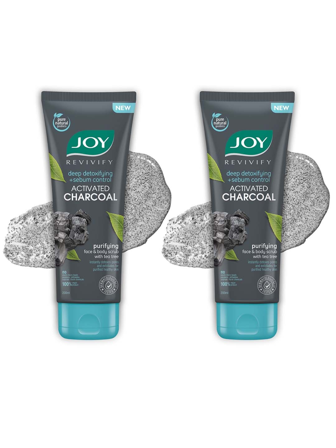

JOY Set of 2 Oil Control & Exfoliating Charcoal Face Scrub - 200ml each, Grey