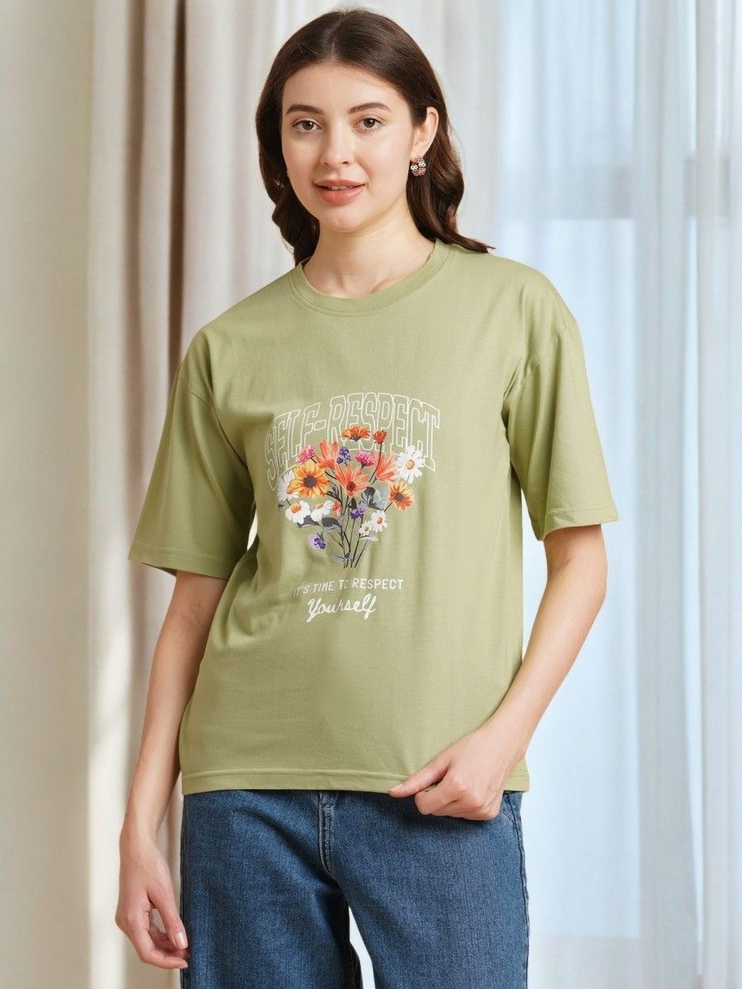 

DressBerry Women Floral Printed T-shirt, Green