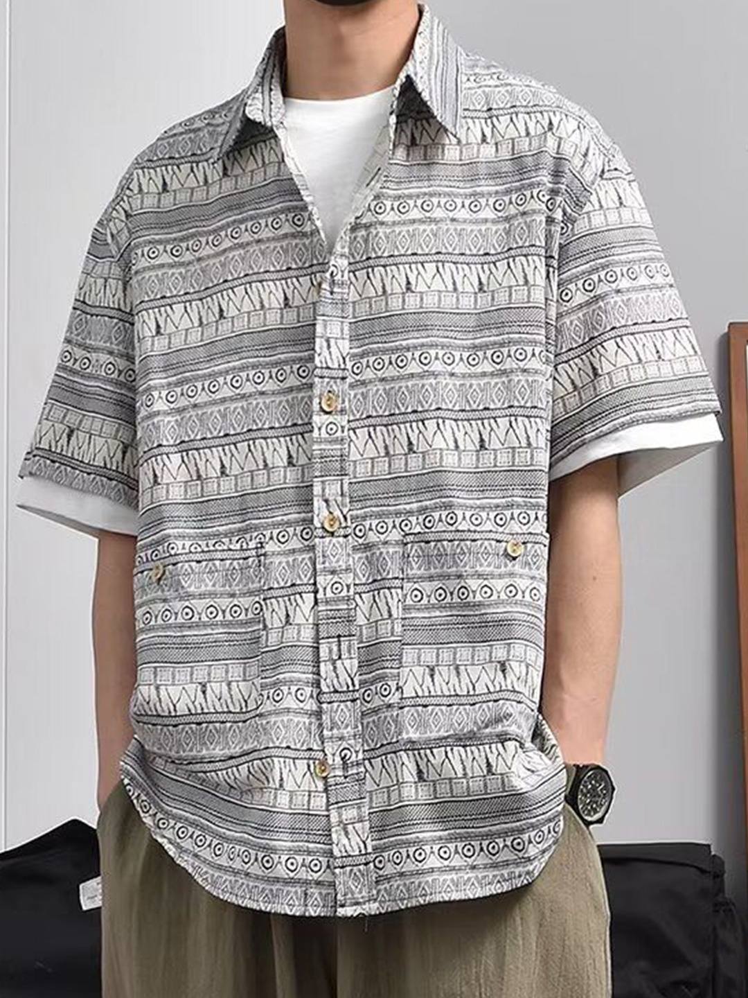

StyleCast Men Opaque Printed Casual Shirt, Grey