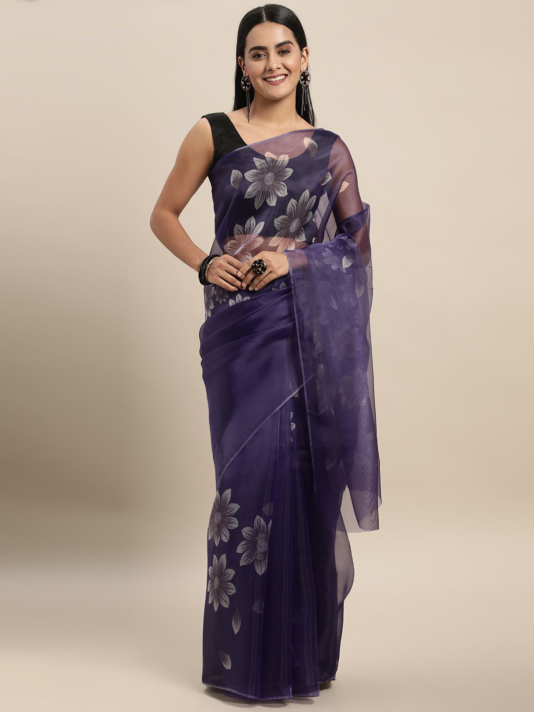 

DIVASTRI Floral Organza Saree, Purple