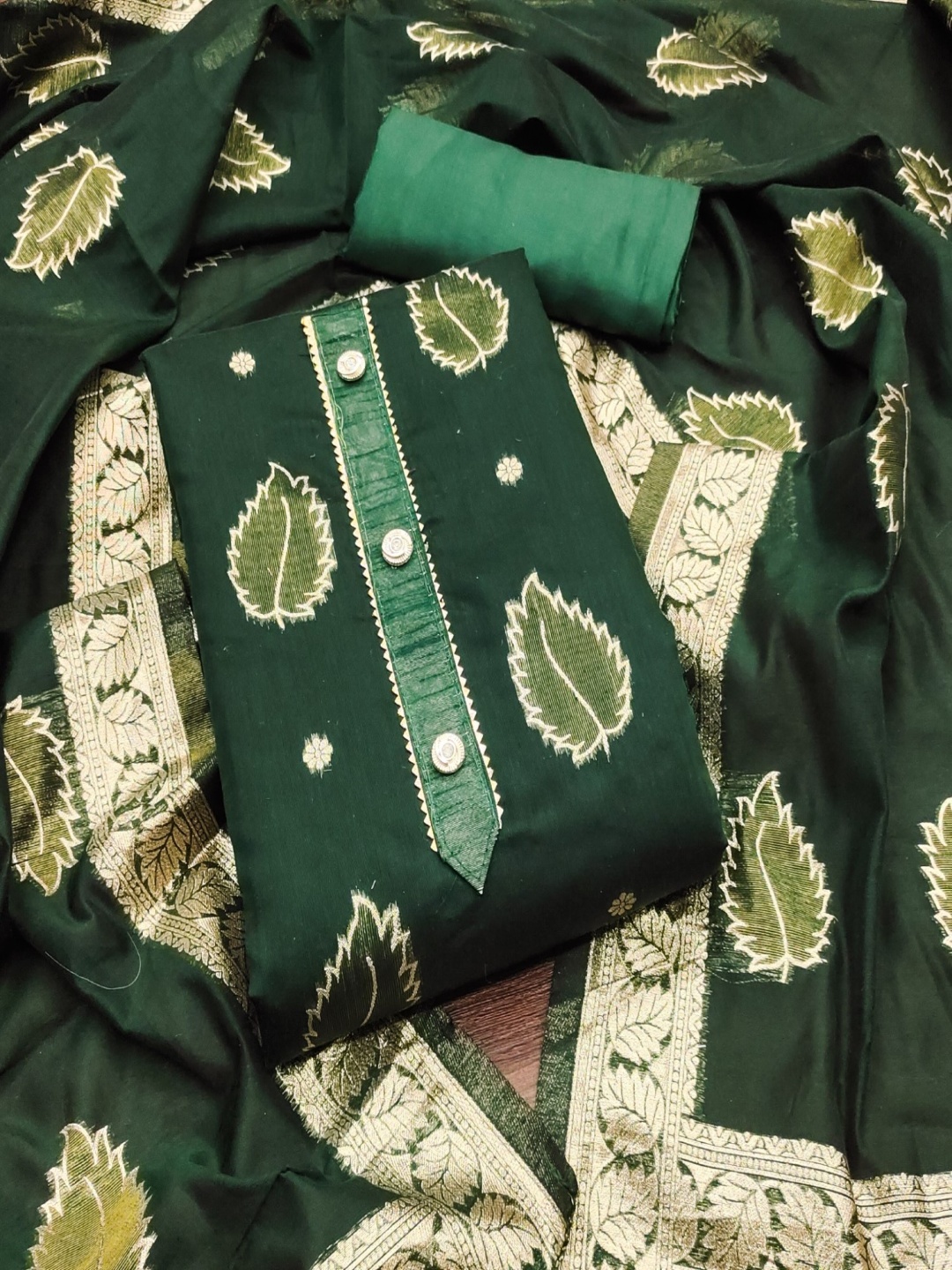 

KALINI Floral Woven Design Unstitched Dress Material, Green