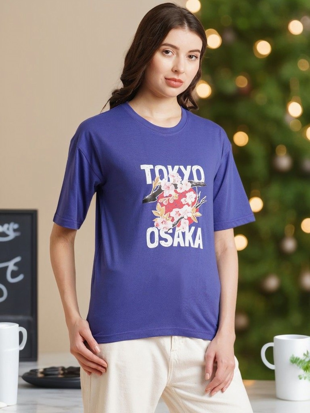 

DressBerry Women Typography Printed Applique T-shirt, Blue