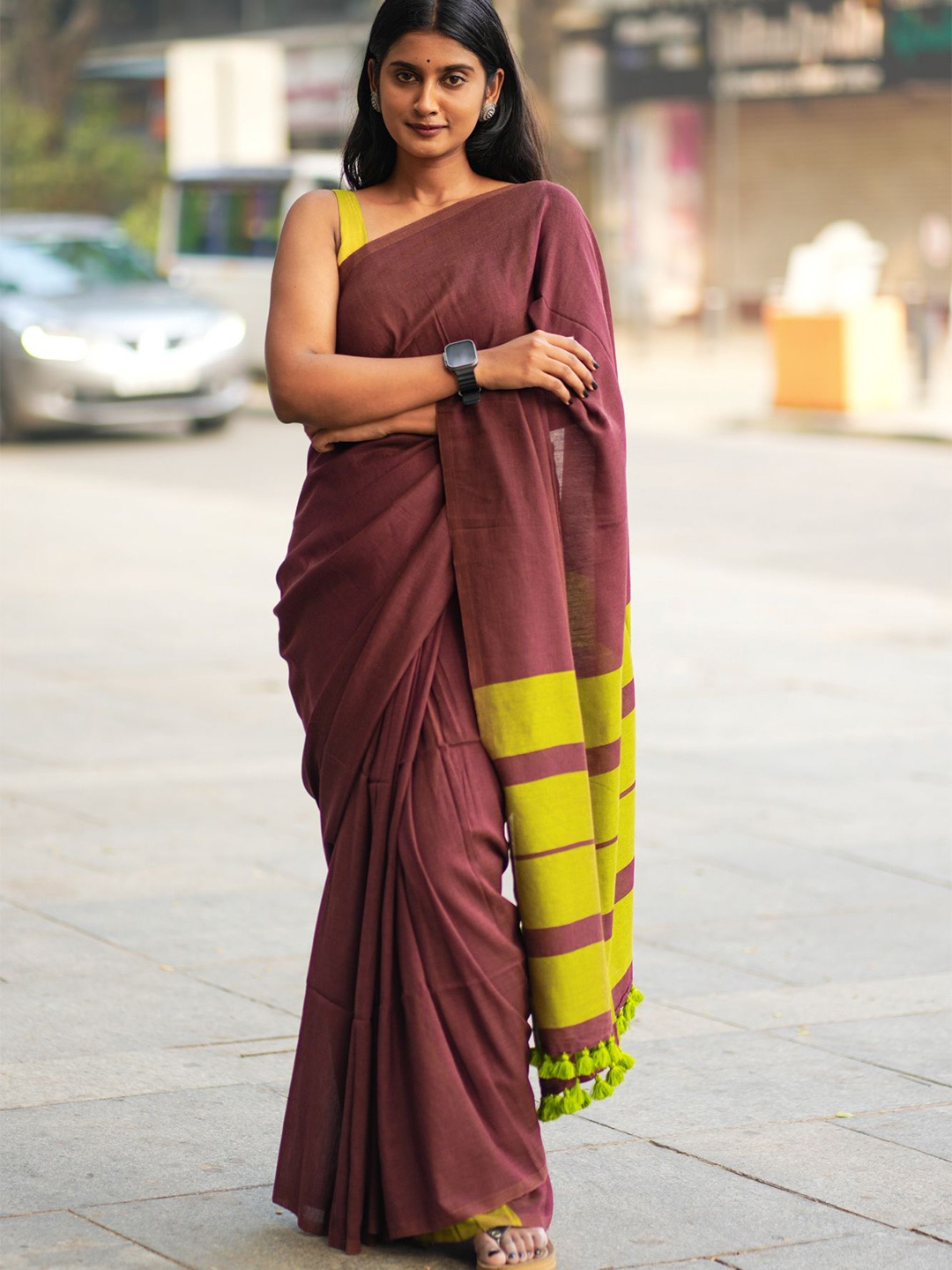 

I LOVE SAREES Brown Acrylic Cotton Saree