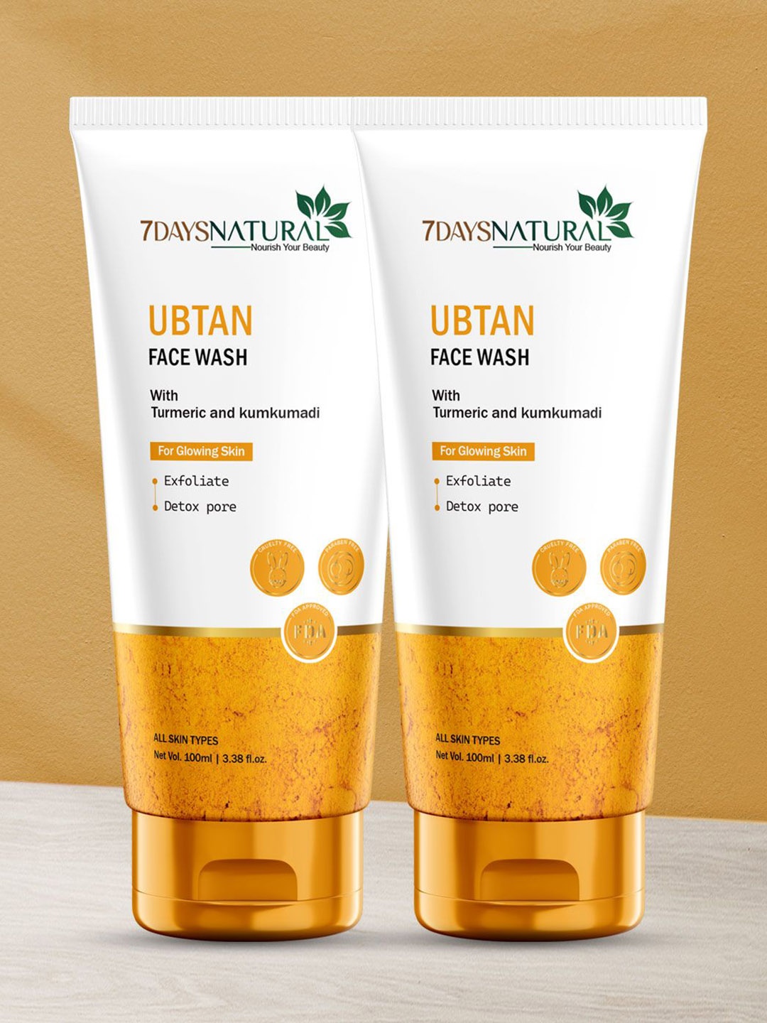 

7DAYS Natural Set Of 2 Ubtan Face Wash With Turmeric & Kumkumadi - 100 ml Each, White