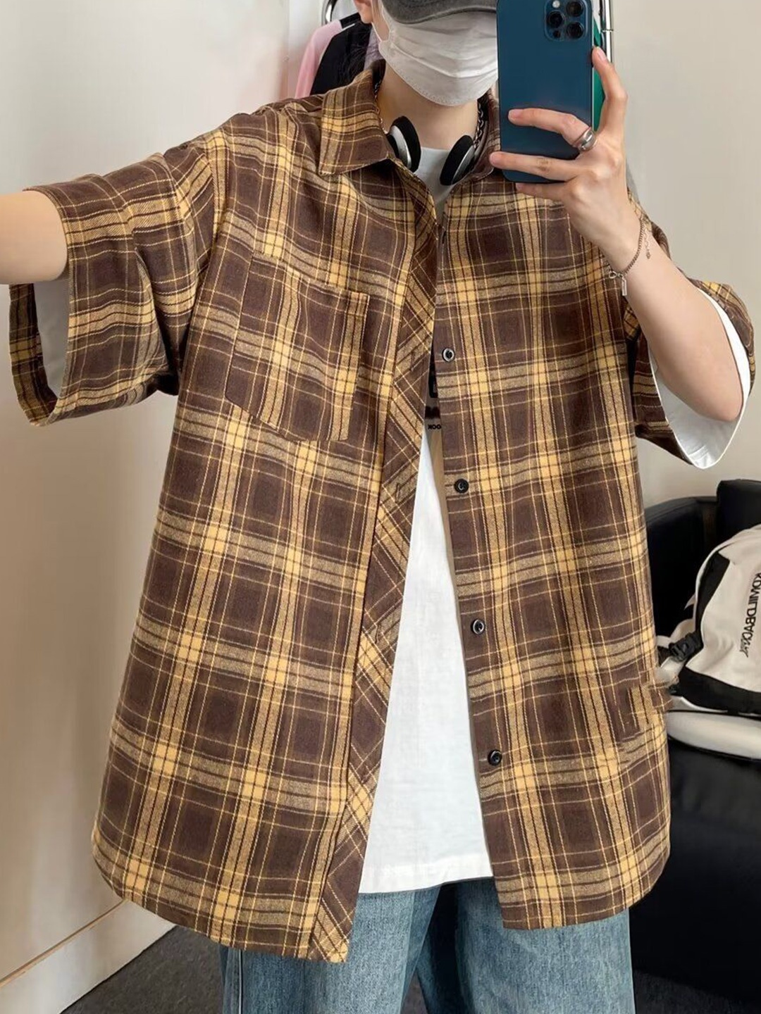 

StyleCast Men Opaque Checked Casual Shirt, Brown