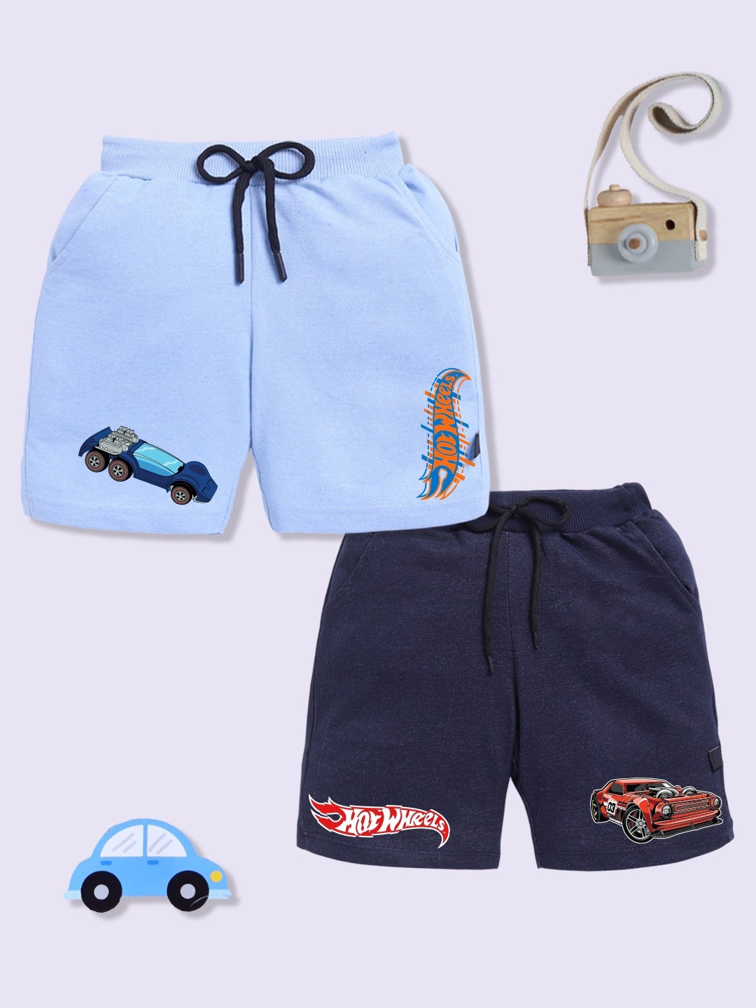 

YK X Minute Mirth Boys Assorted Pack Of 2 Hot Wheels Printed Cotton Shorts