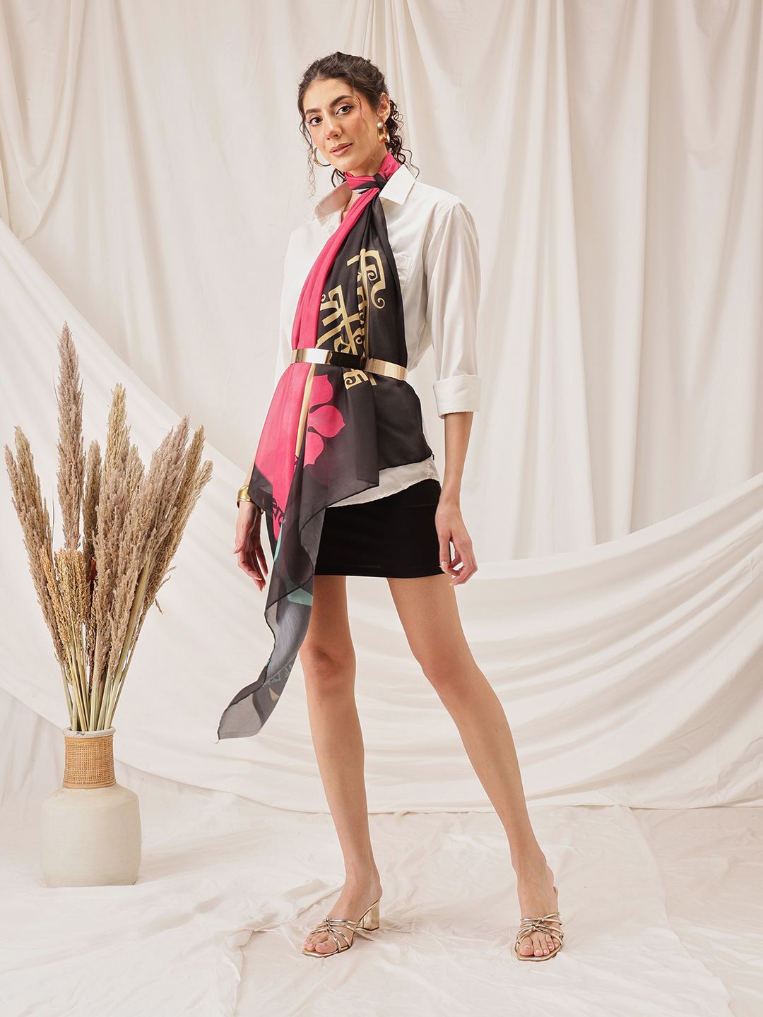 

Silk Land Women Printed Soft Cotton Scarf, Black
