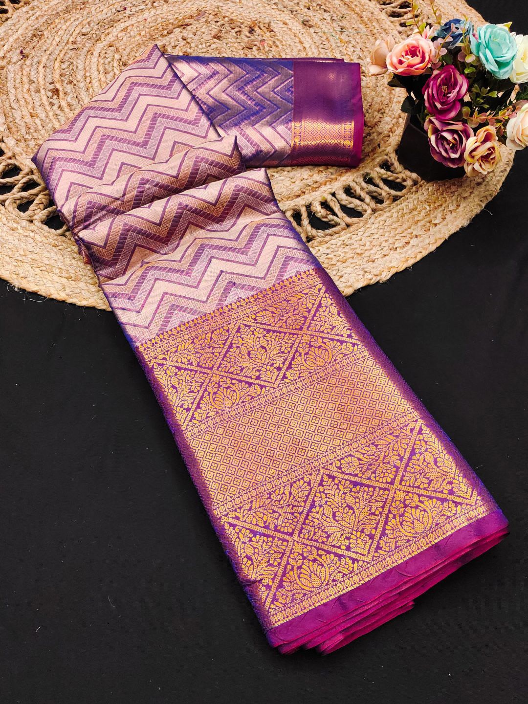 

SILKWEAR Woven Design Zari Pure Silk Kanjeevaram Saree, Blue