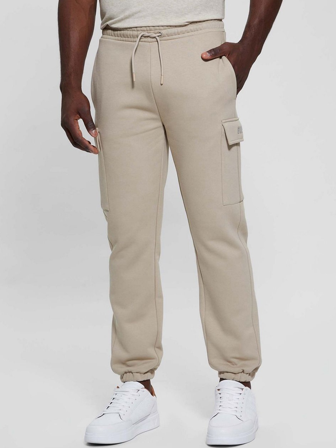

Guess Pasadena Stone Solid Mid Rise Keid Cuffed Cargo Pant, Beige