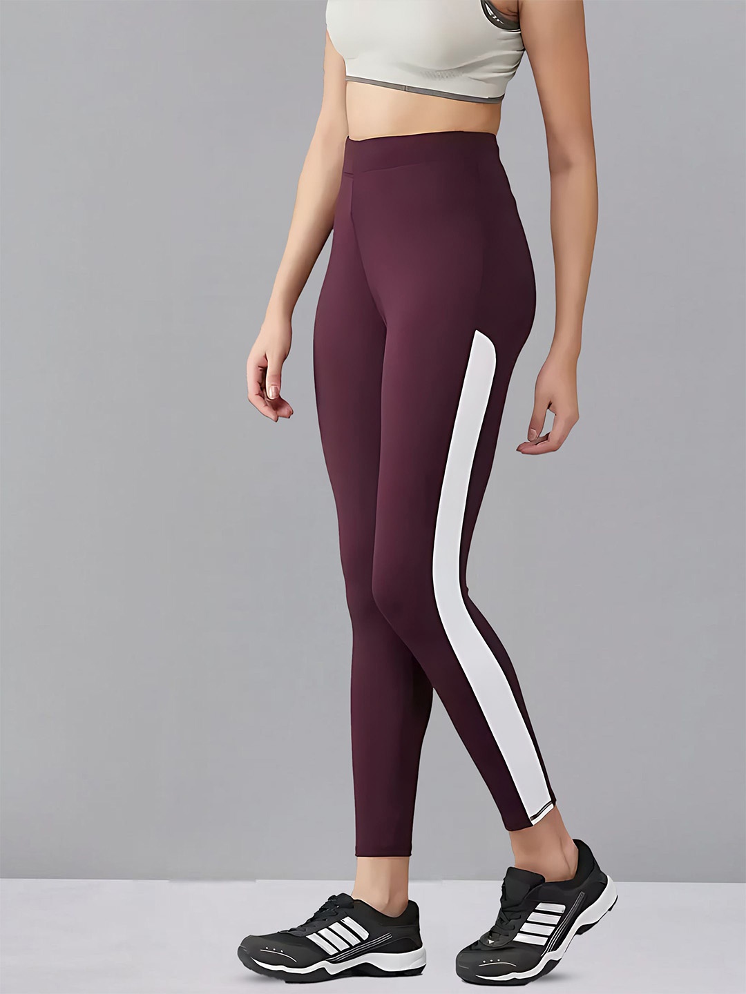 

DTR FASHION Colorblocked Mid-Rise Ankle-Length Gym Tights, Maroon