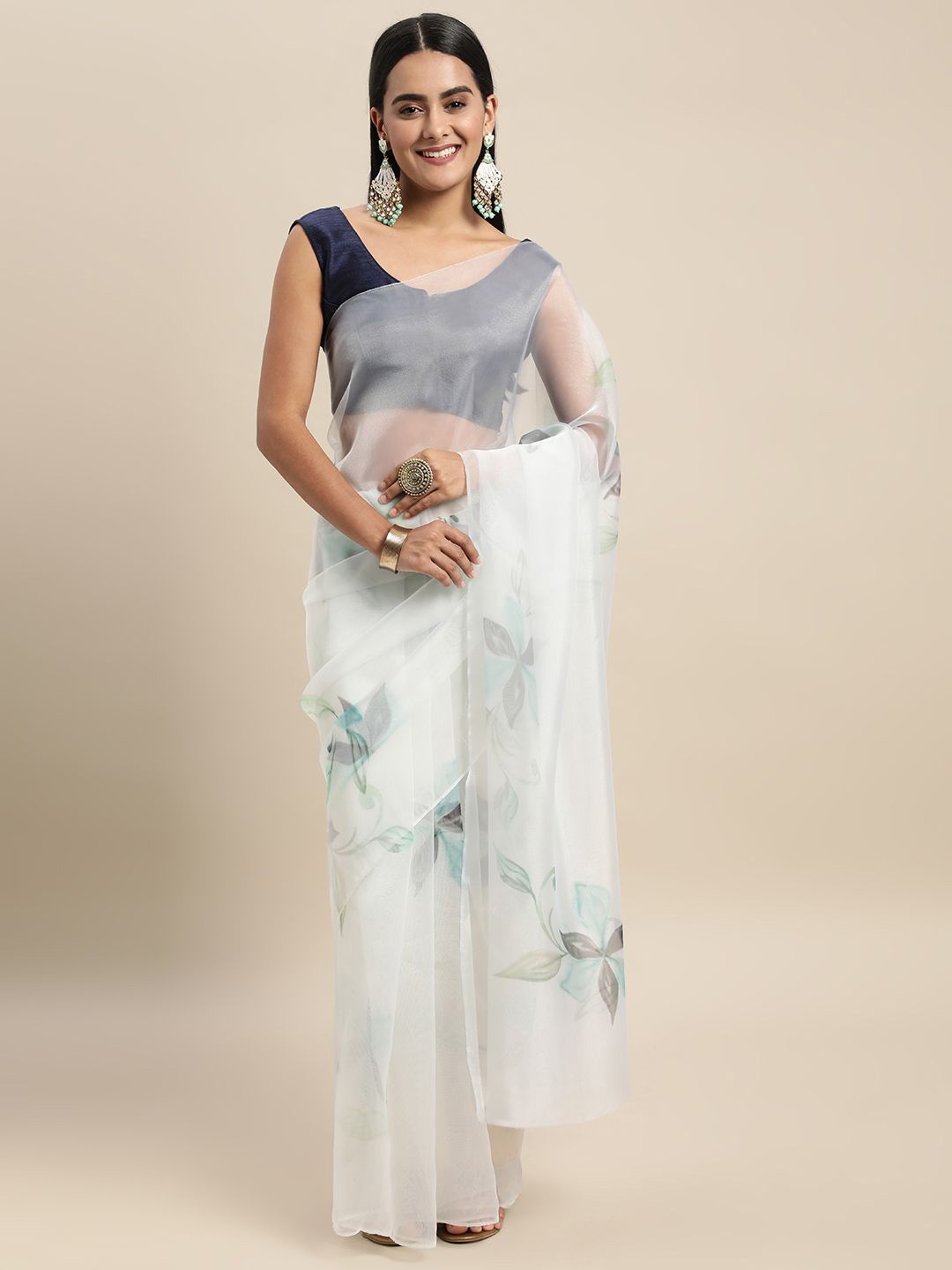 

DIVASTRI Floral Organza Saree, Green