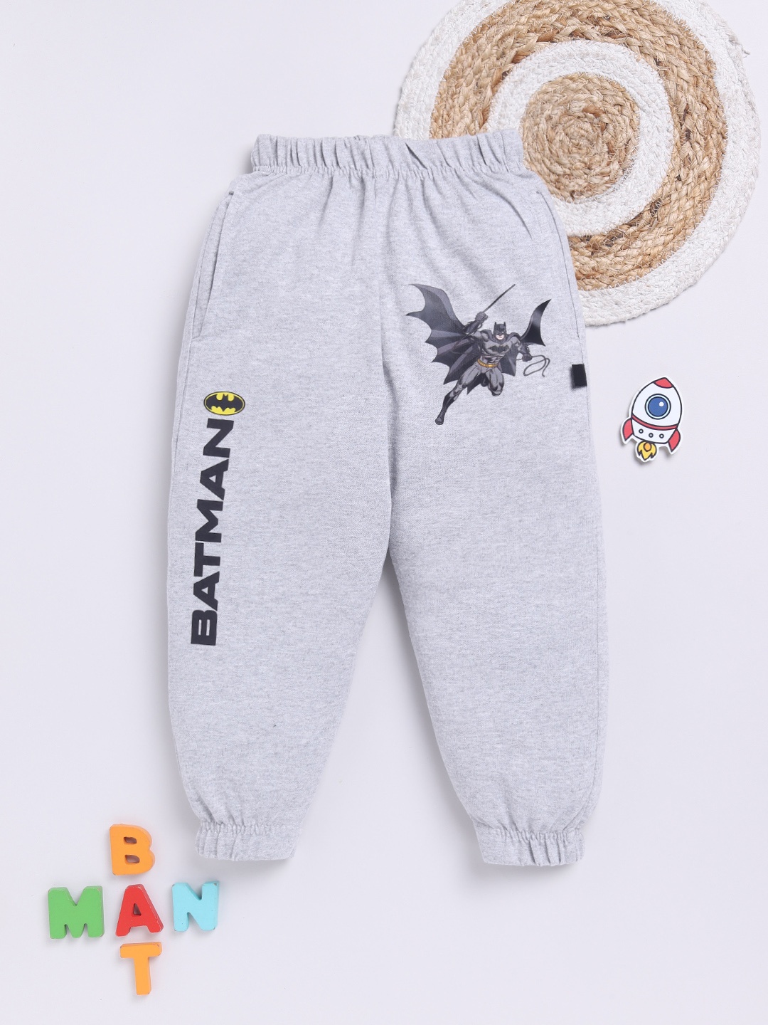 

YK X Minute Mirth Boys Batman Printed Cotton Joggers, Grey