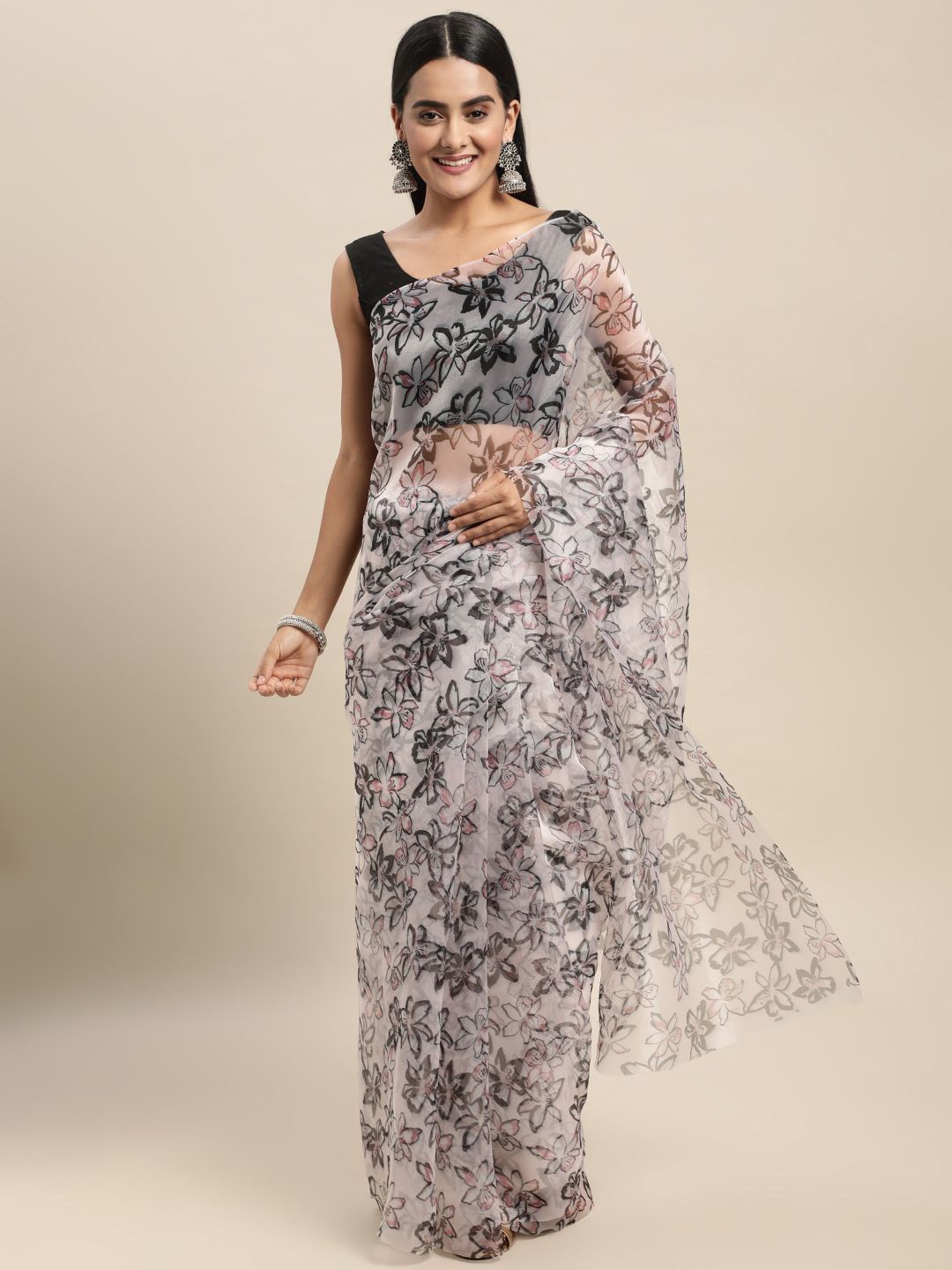 

DIVASTRI Floral Organza Saree, Pink