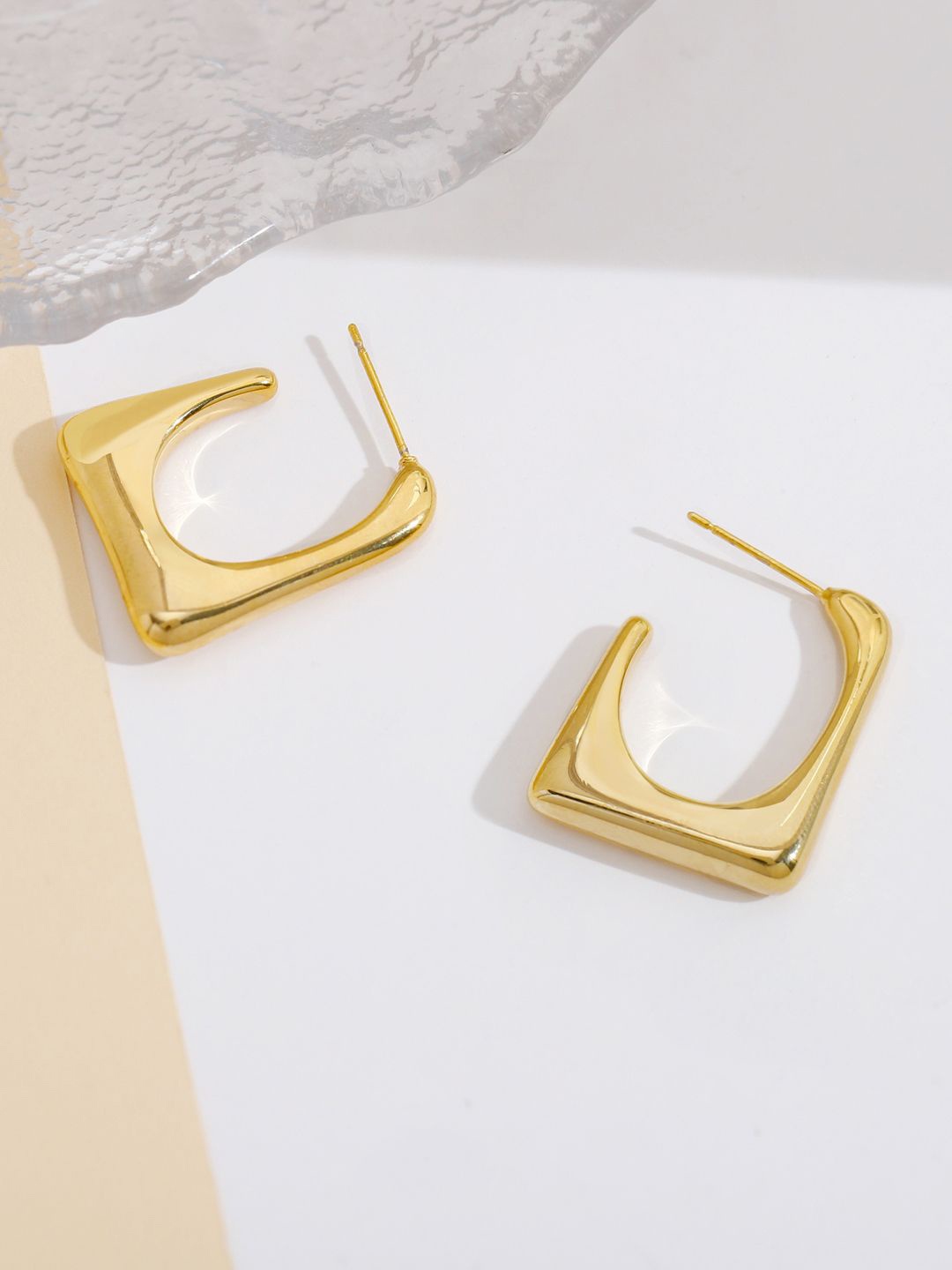 

KRENOZ Gold-Plated Stainless Steel Open Square Shaped Hoop Earrings