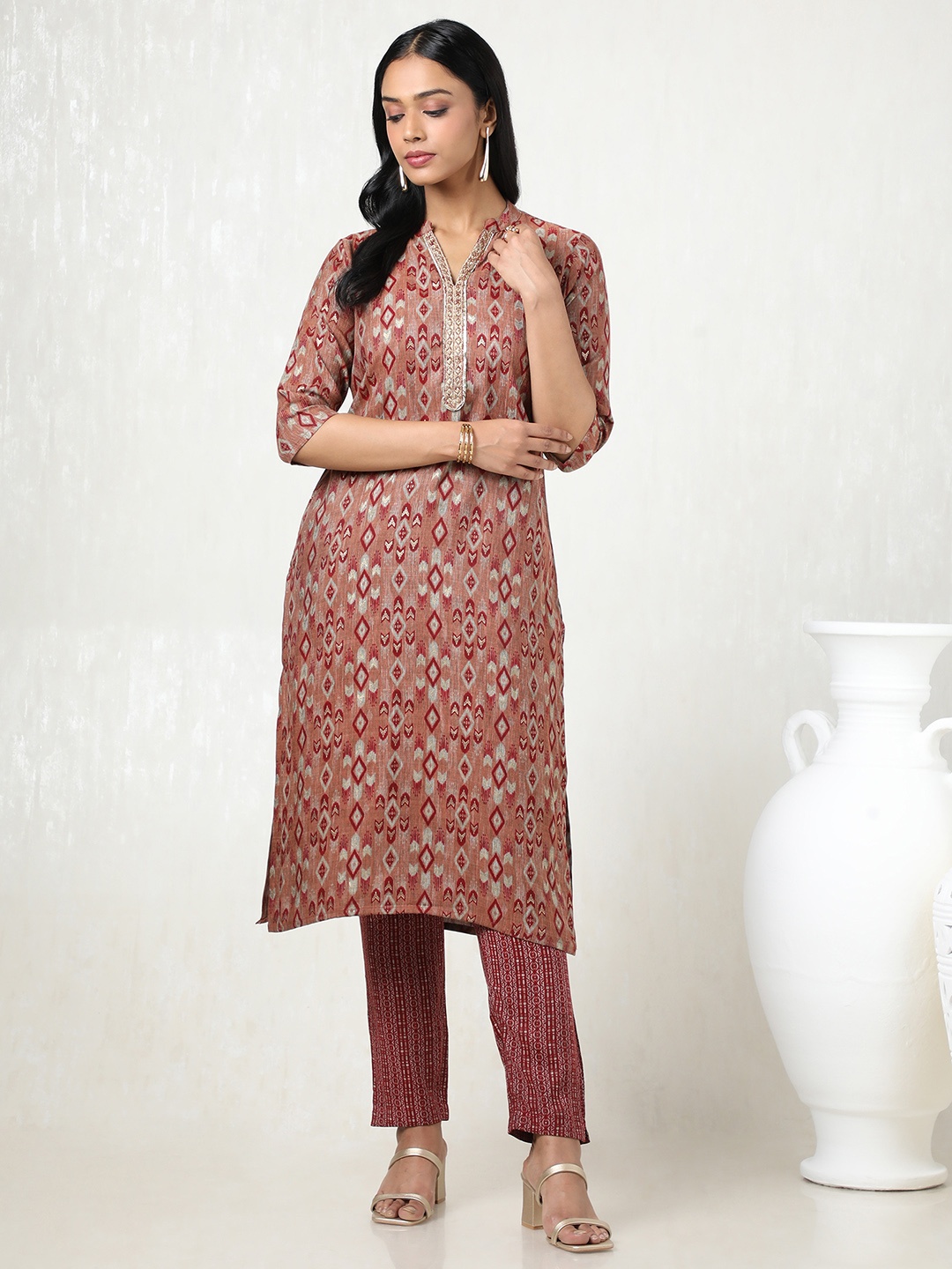 

Soch Women Floral Printed Regular Gotta Patti Kurta with Trousers, Rust
