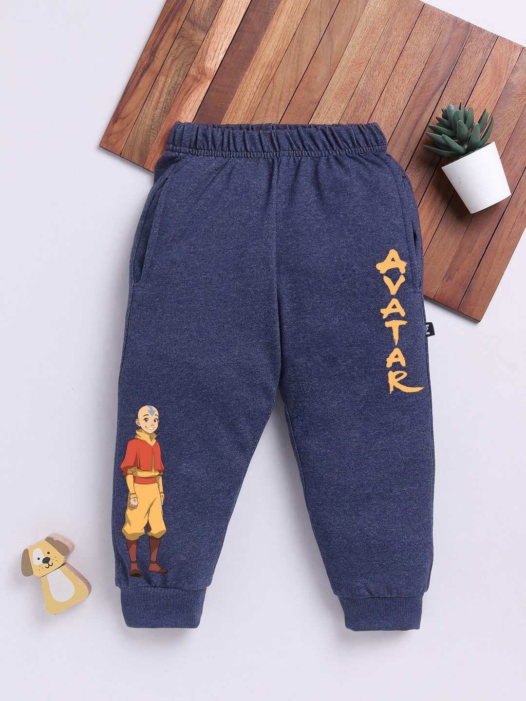

YK X Minute Mirth Boys Avatar Printed Cotton Joggers, Navy blue