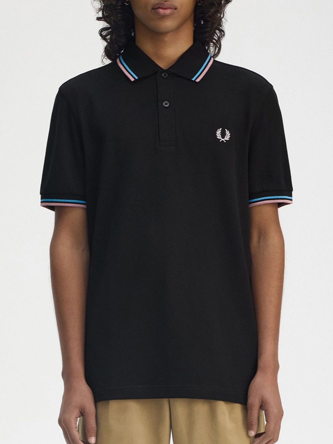 

Fred Perry Men Polo Collar Applique T-shirt, Black