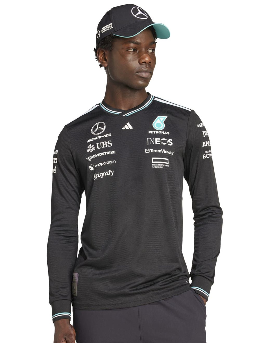 

ADIDAS Mercedes Printed Round Neck Slim Fit T-Shirt, Black