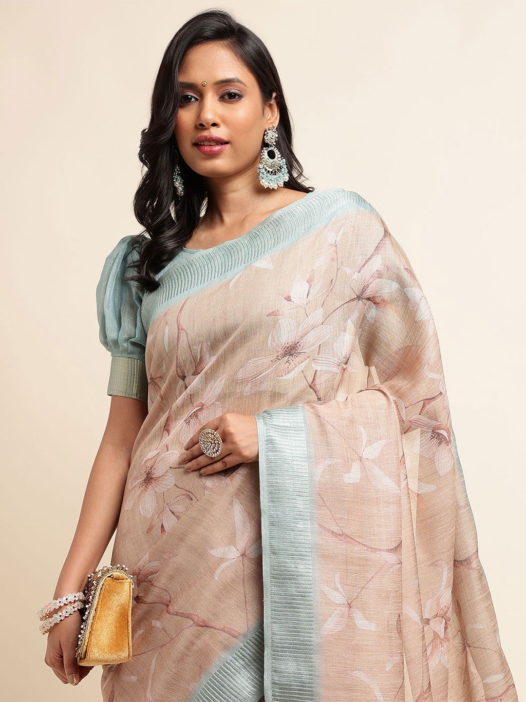 

DIVASTRI Floral Organza Saree, Peach