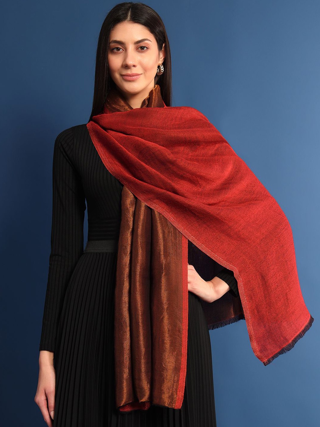 

Pashmoda Women Woven Design Shawl, Rust