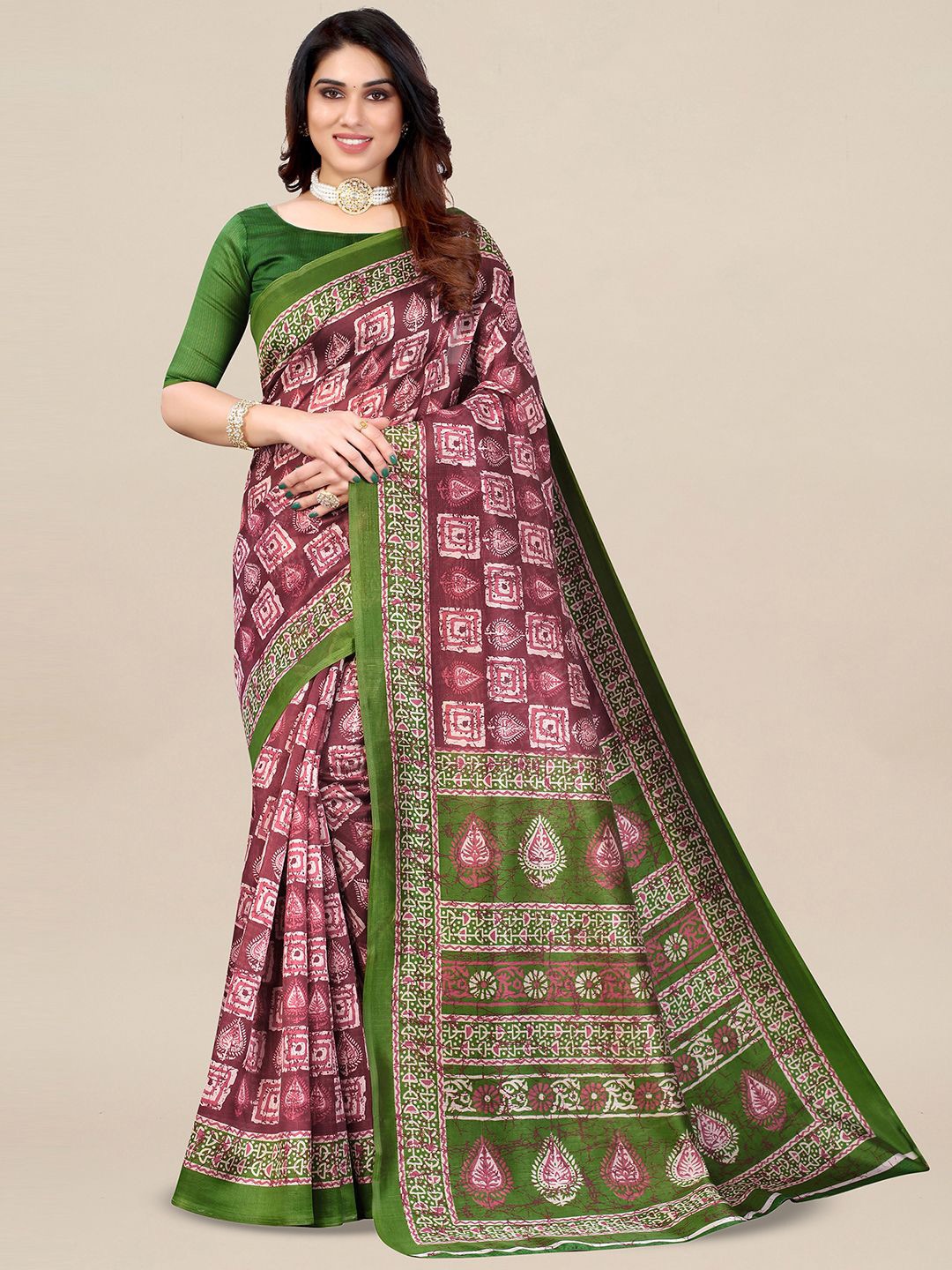 

Mitera Art Silk Pochampally Saree, Mauve