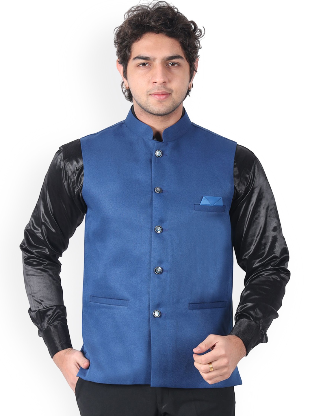 

BUZZIC FASHION UNLIMITED Mandarin Collar Nehru Jacket, Blue