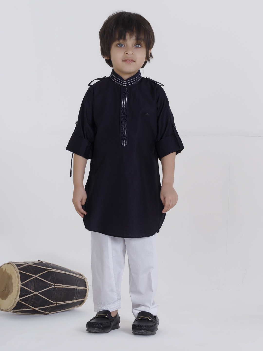 

Ministitch Boys Ethnic Motifs Printed Regular Pure Cotton Kurta with Pyjamas, Navy blue
