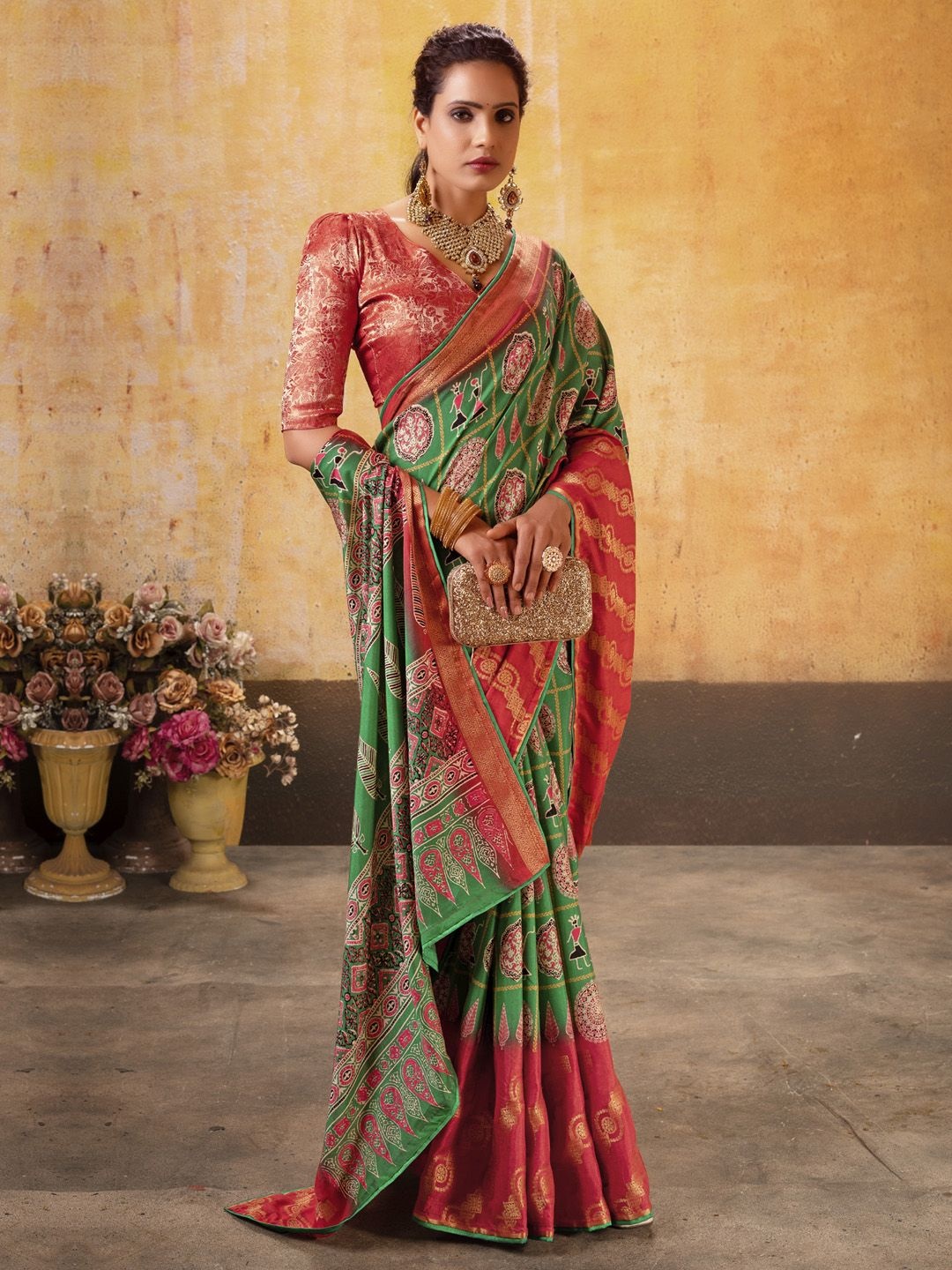 

Mitera Woven Design Zari Patola Saree, Green