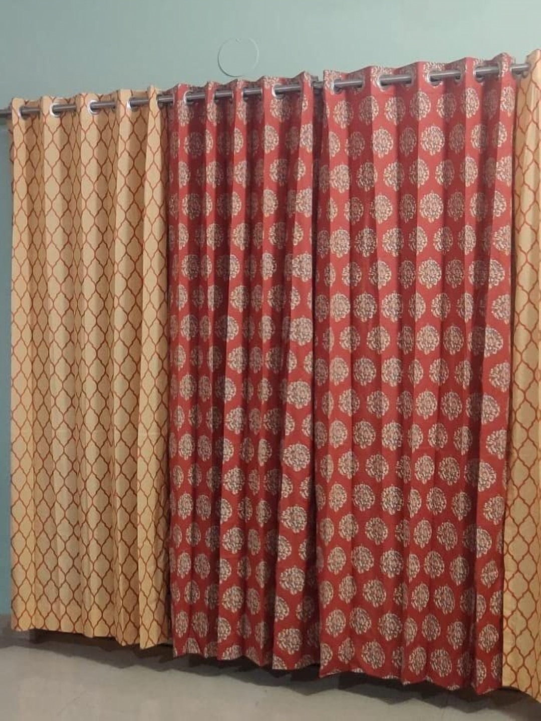 

Trance Home Linen Red & Beige 4 Pieces Floral Printed Cotton Window Curtains