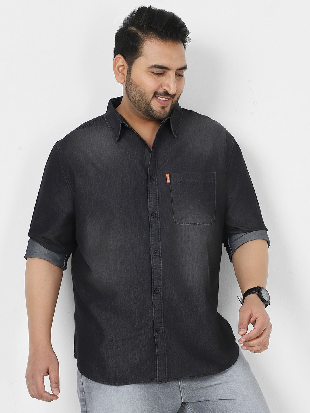 

Urbano Plus Men's Grey Full Sleeve Regular Fit Casual Denim Shirt
