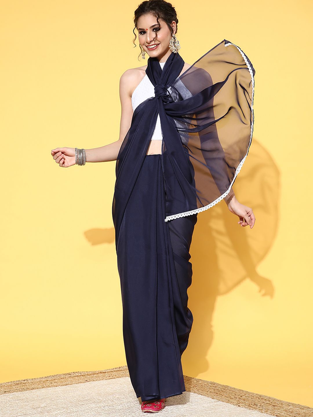 

Mitera Organza Saree, Navy blue