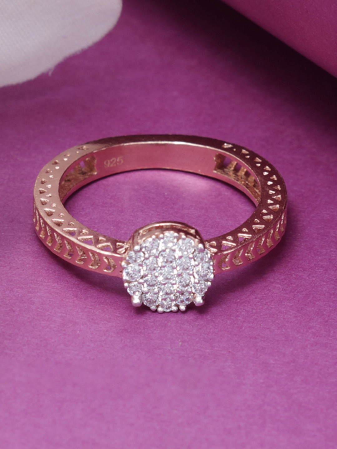 

Tuanz Silver Jewelry 925 Sterling Silver Rose Gold-Plated Cubic Zircon-Studded Finger Ring