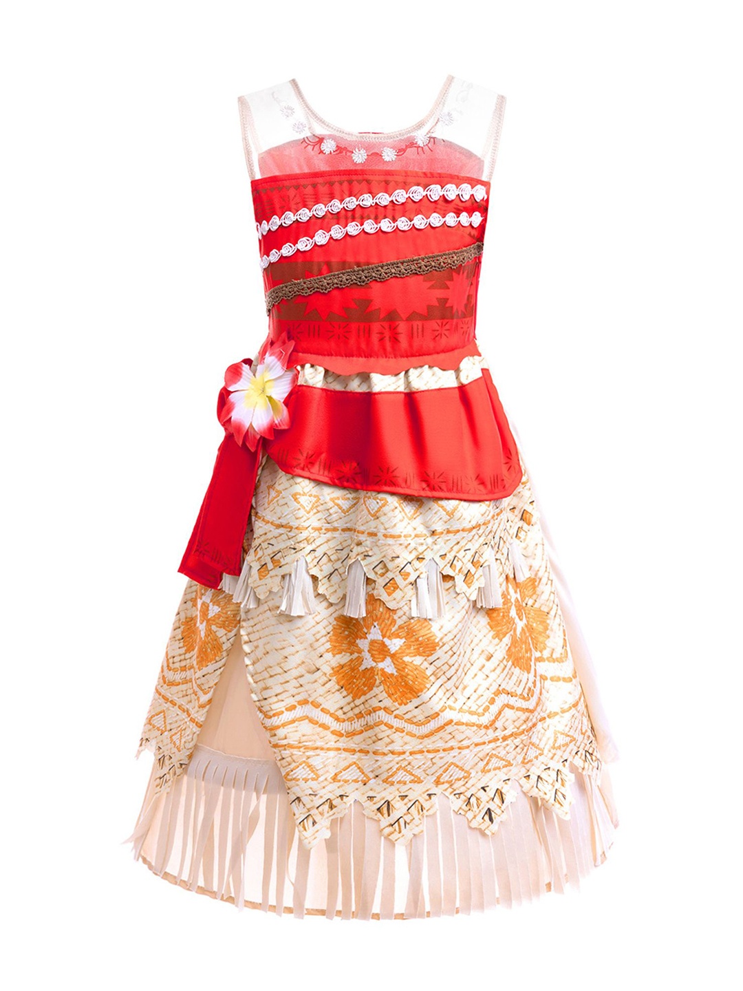 

StyleCast x Revolte Colourblocked Embroidered Puff Sleeve Lace A-Line Dress, Red