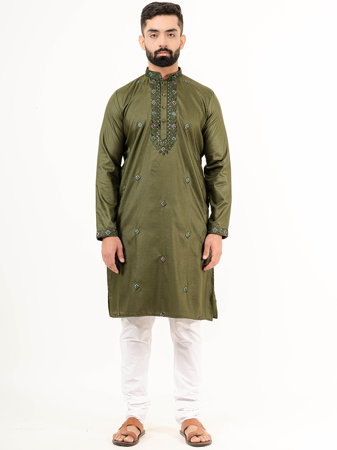 

Tistabene Floral Embroidered Thread Work Straight Kurta, Green