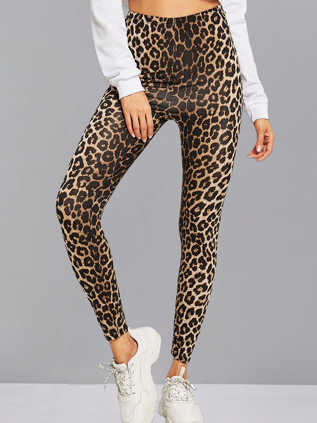

DTR FASHION Printed Mid-Rise Ankle-Length Gym Tights, Brown
